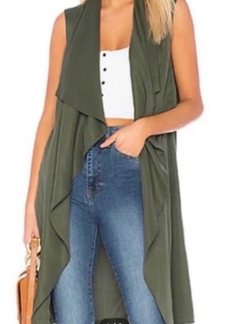 cupcakes & cashmere Olive Green Sleeveless Draped Vest
